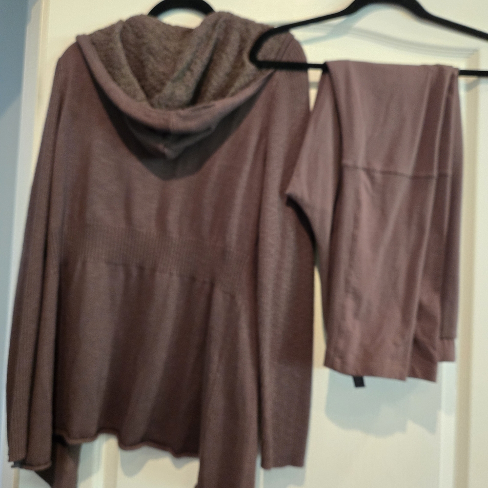 Taupe Hooded Knit Cardigan and Pants Set